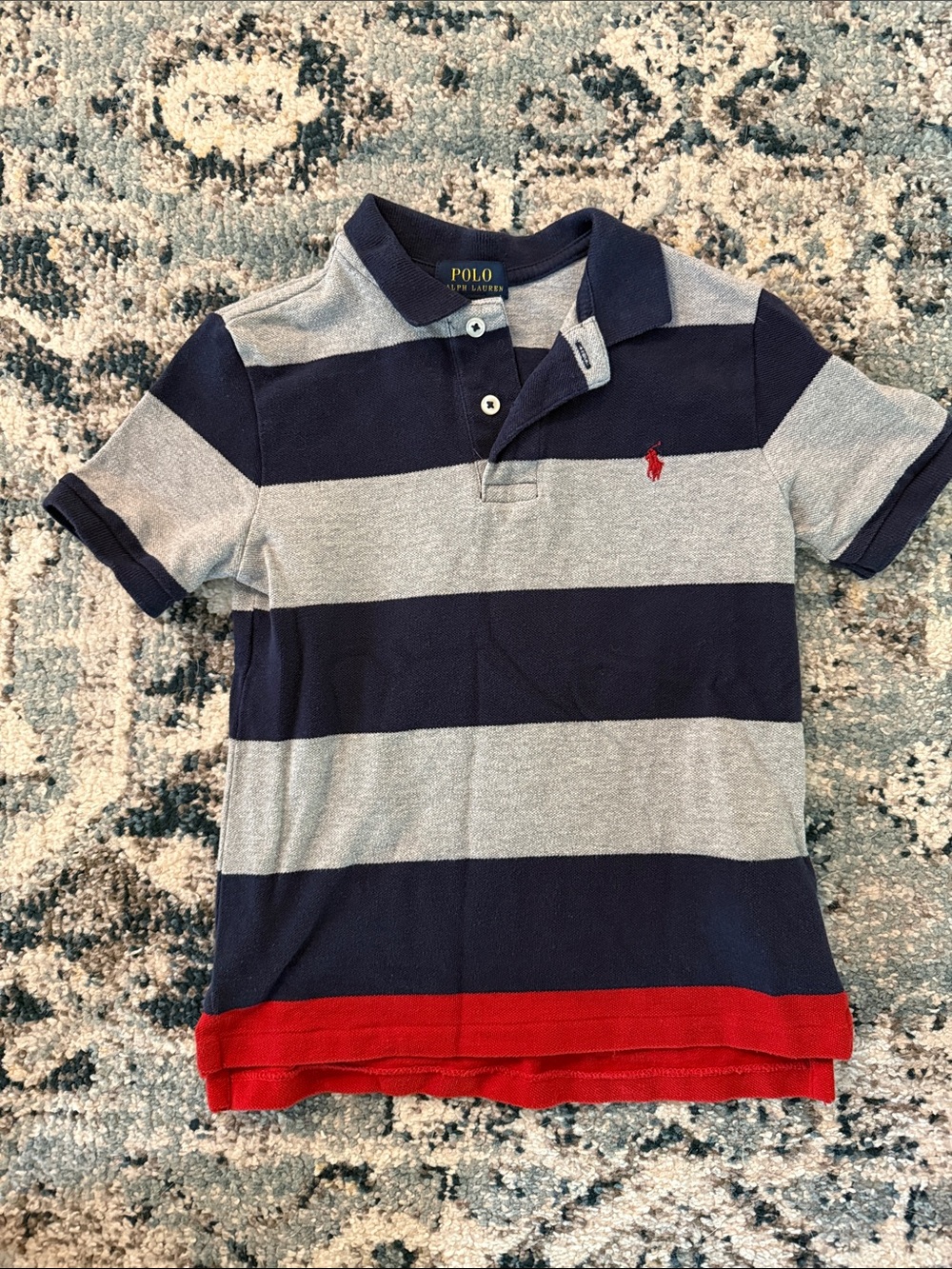 Polo by Ralph Lauren Navy, Gray & Red Striped Polo Shirt